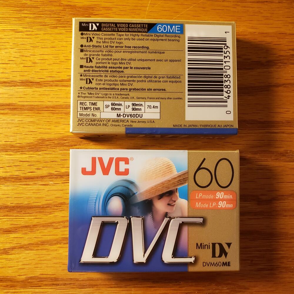JVC New in Packaging Set of 2 Mini DVC 60 ME Mini Video Cassette LP Mode 90